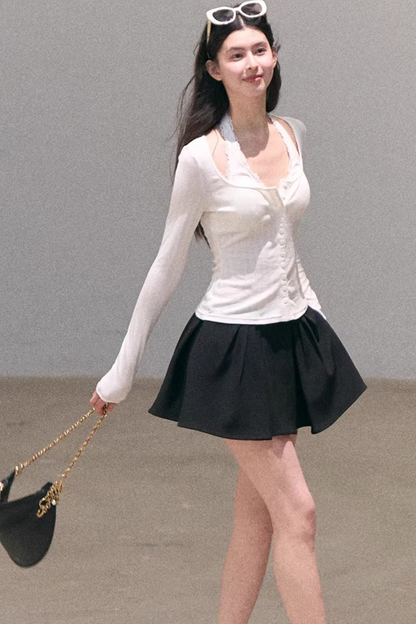 Hollow-Out Ribbed Knit Cardigan