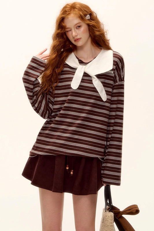 Miu-Style Striped Retro Top