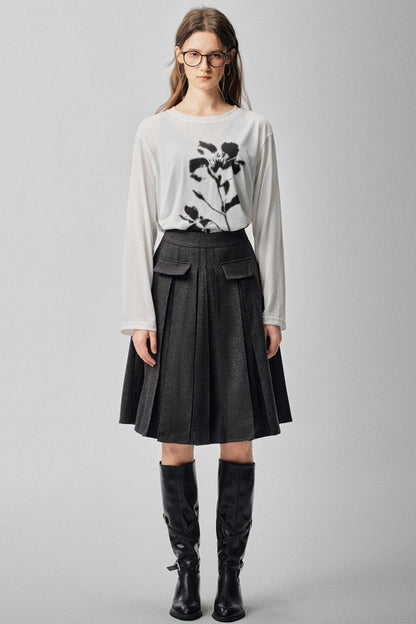 Mountains Valley Gray Wool A-line Skirt