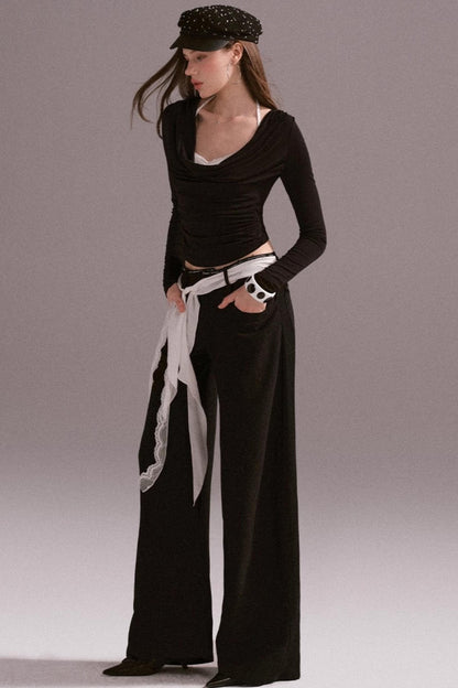 Hot Girl Contrast Knit Cardigan Suit Set-Up