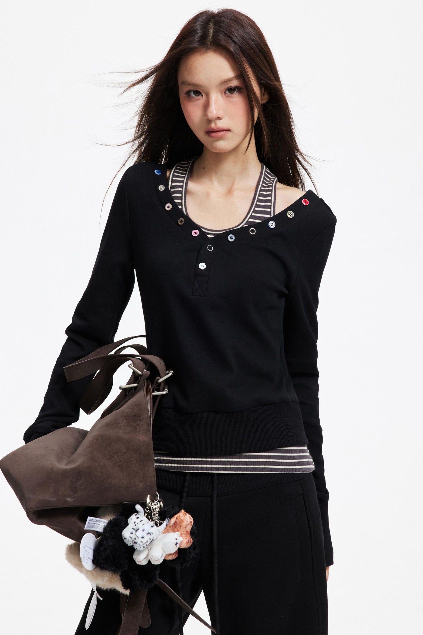 Big V-Neck Knitted Sweater Set-Up