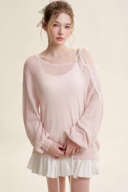 Slouchy Lace-Up Mohair Pullover Set
