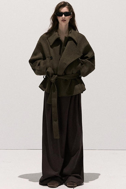 Tencel Wool Pleats Wide-Leg Pants