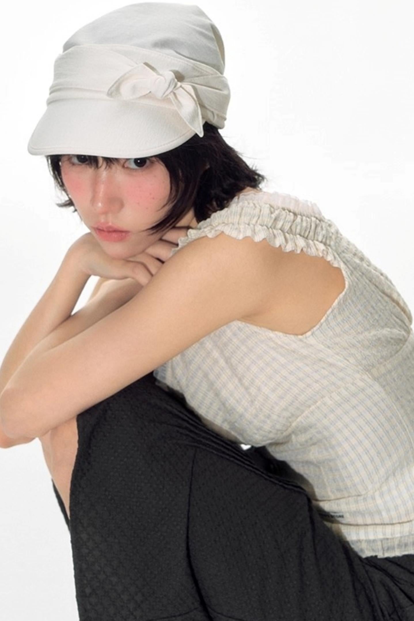 Checked Sleeveless One-Shoulder Shirt Set-Up