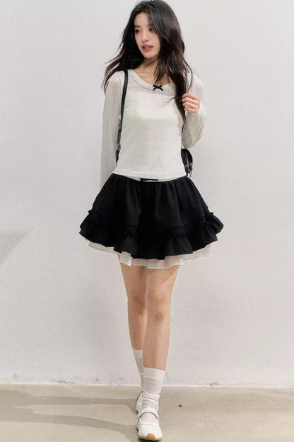 Texture Hollow Knit Long-Sleeved T-Shirt