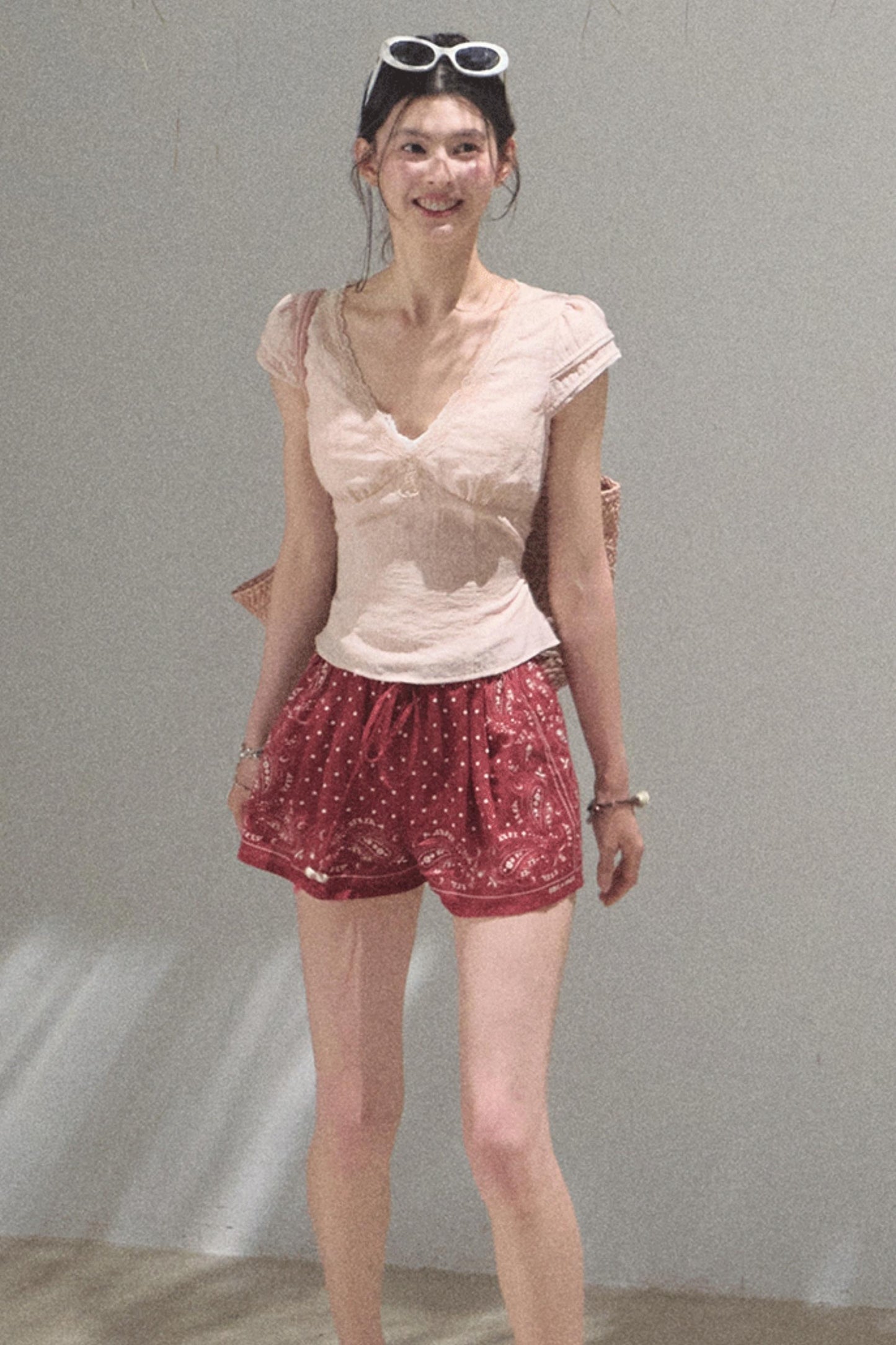 Fuzzy Lace V-Neck Tie Top