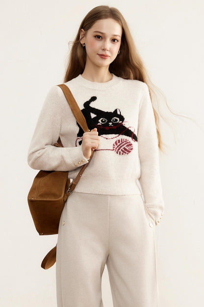 Round Neck Cat Pattern Top