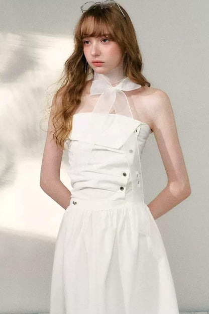 French Strapless Pleated A-Line Dress