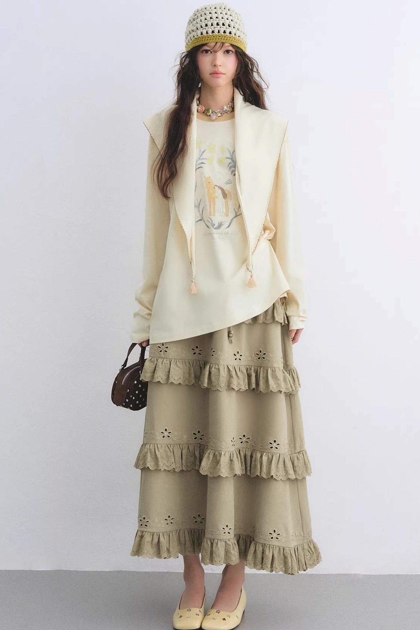 Vintage Lace Embroidery Skirt Set-Up