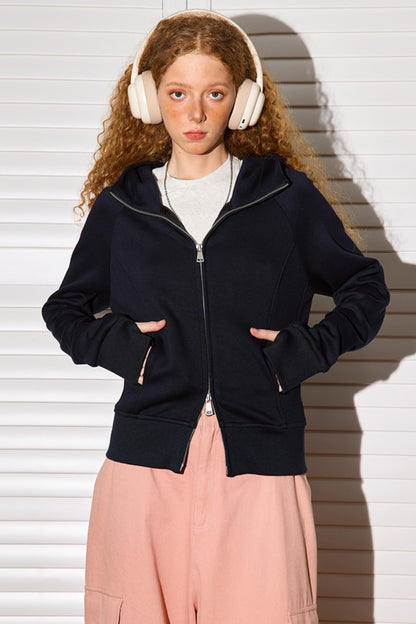 크롭 더블 지퍼 슬림 탑 