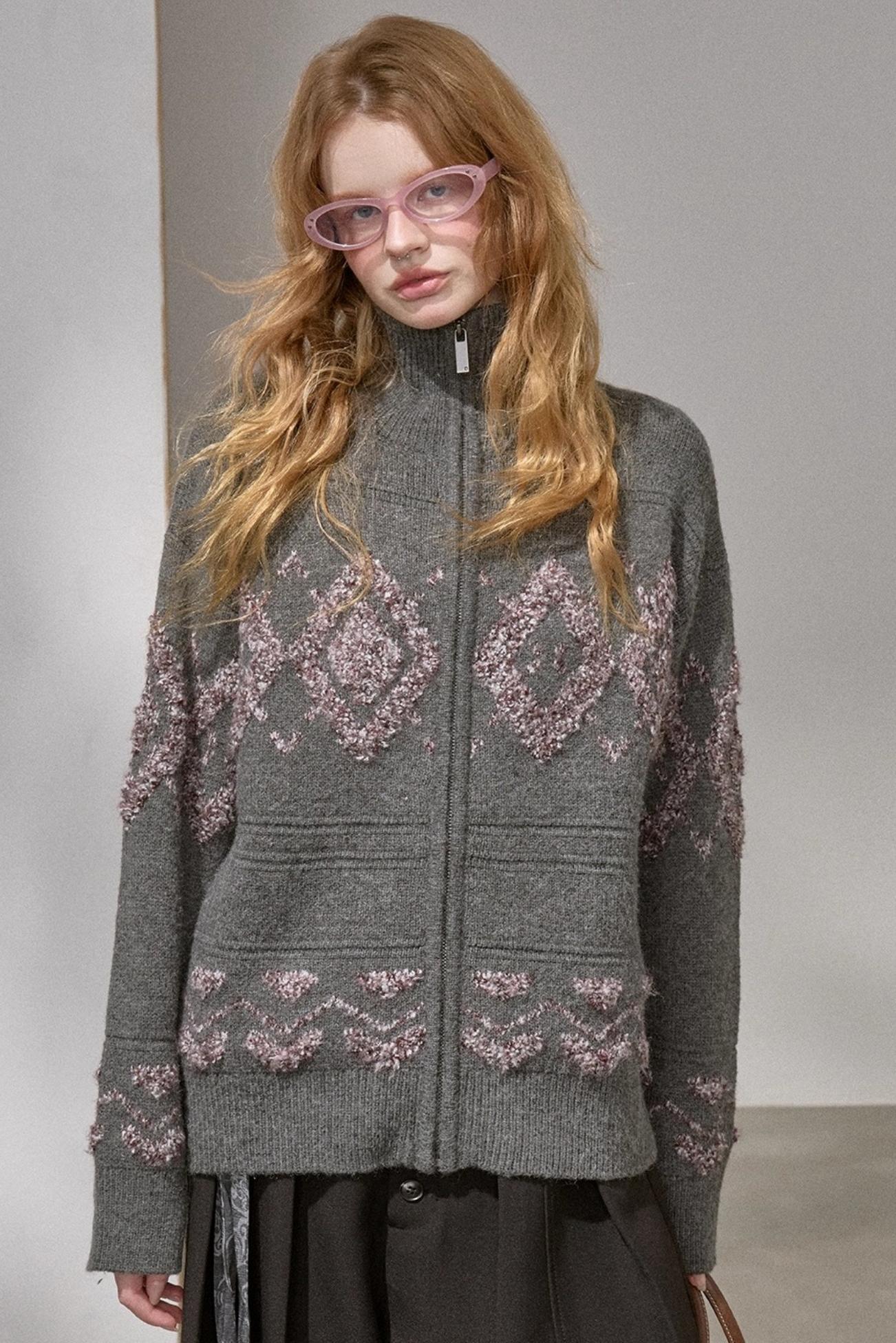 Diamond Pattern Knitted Cardigan