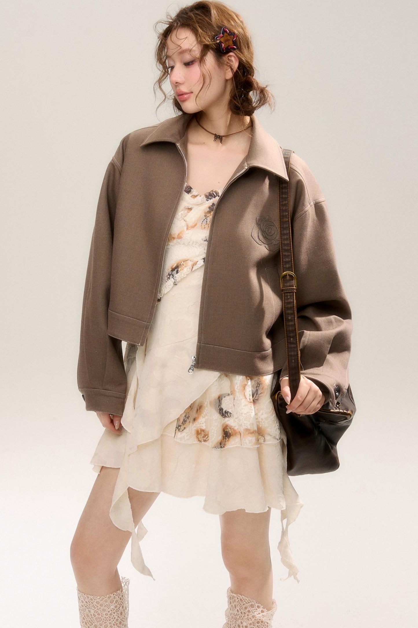 Beige Apricot Irregular Lace Dress