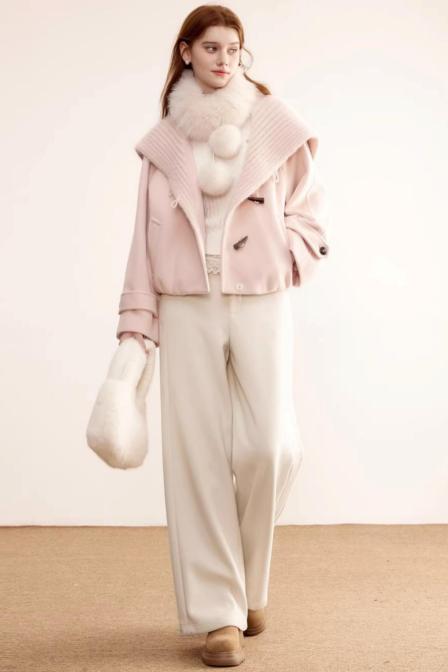 Woolen Short Shawl Collar Coat