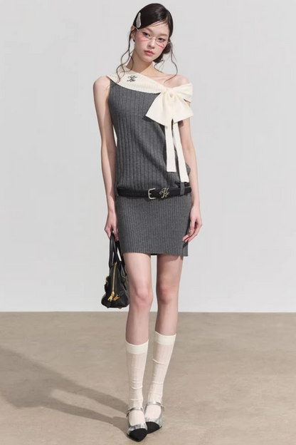 Chic One-Shoulder Bow Tie Mini Dress