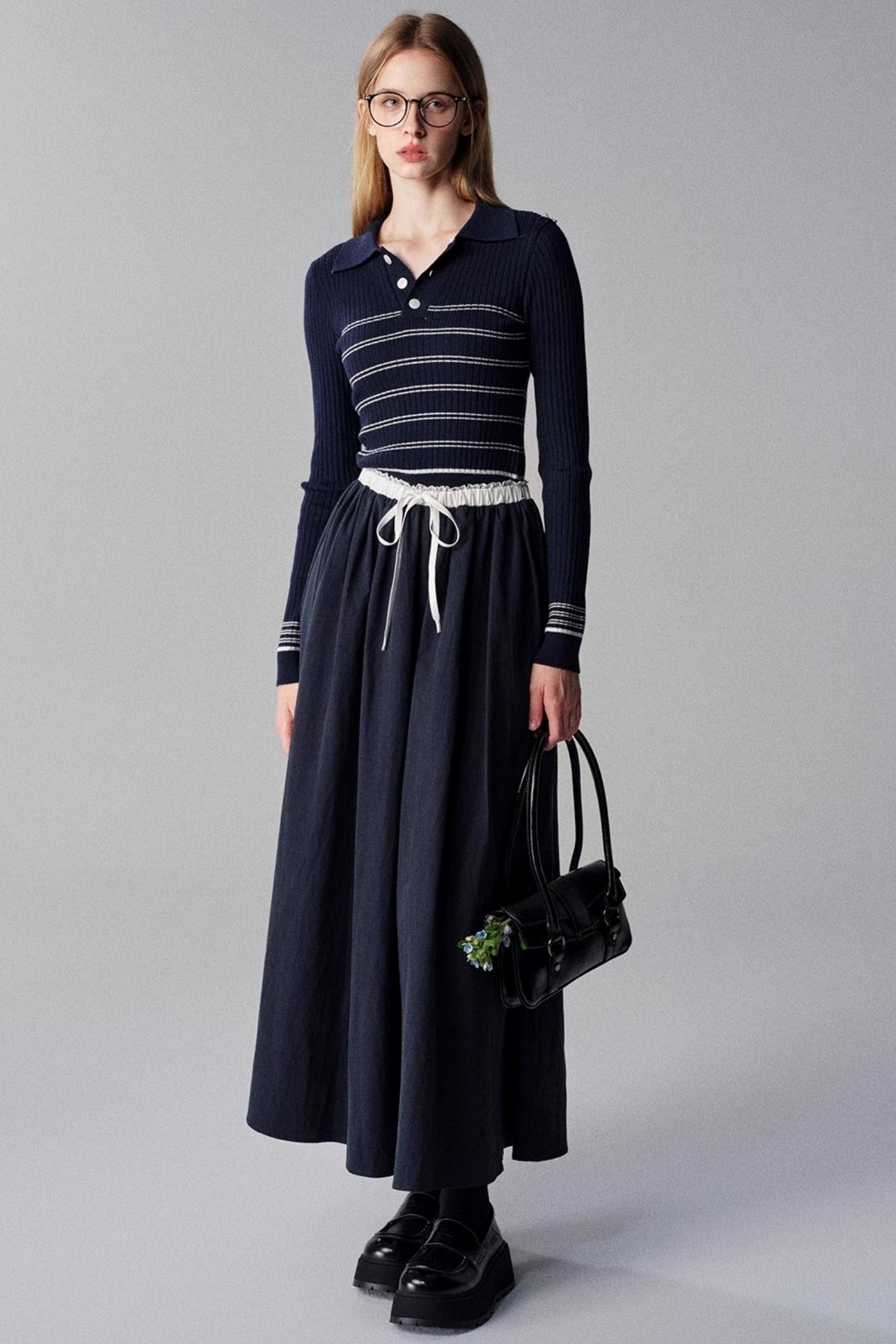 Morning Dew French Striped Long-Sleeved Top