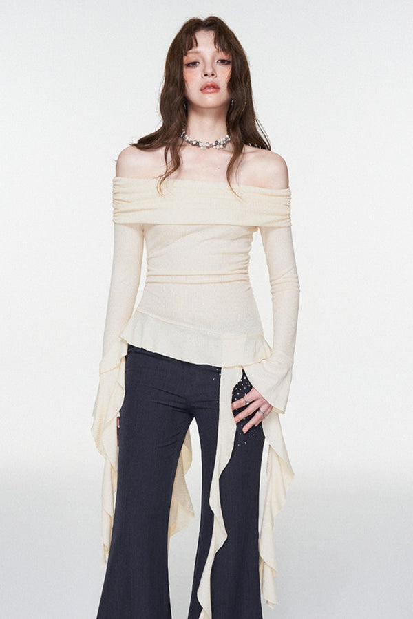 Ruffle One-Shoulder Glitter Top