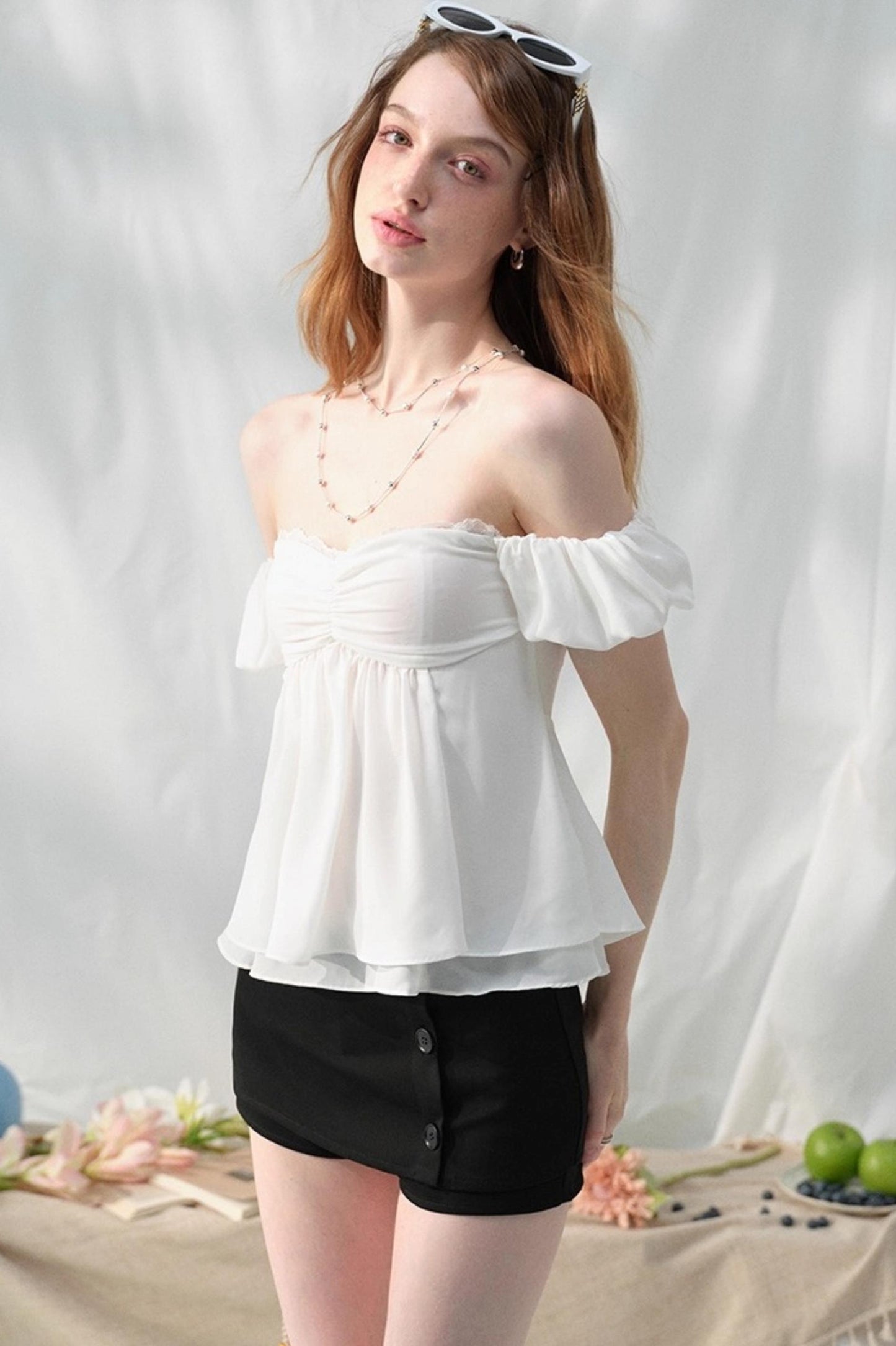 White Sleeve Floral Top