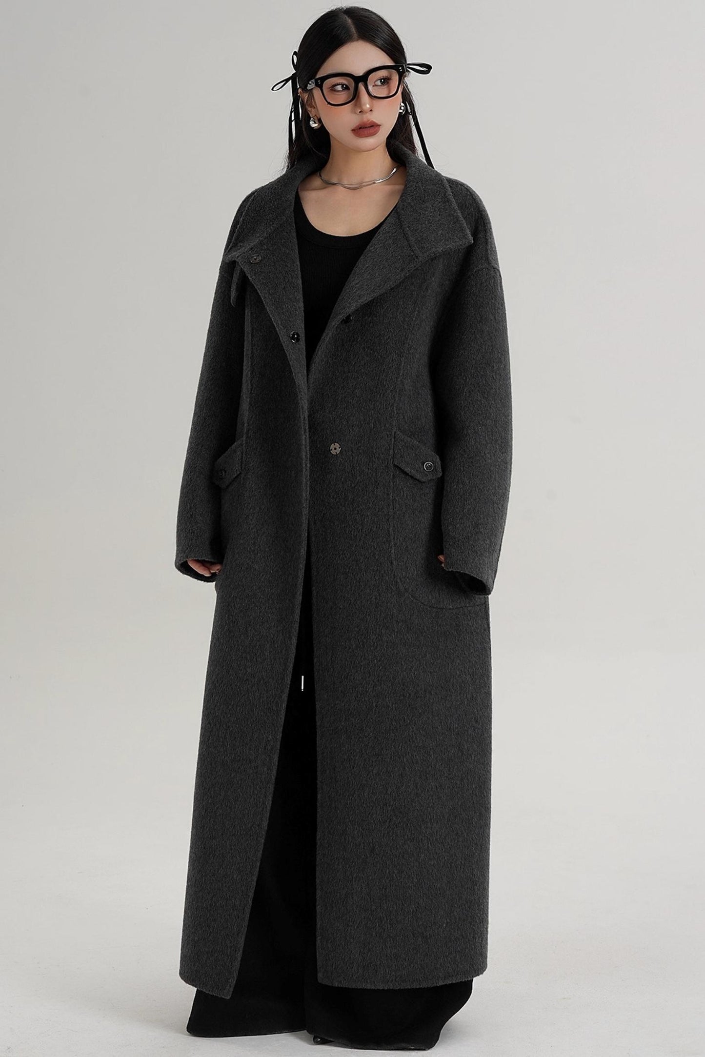Stand-Up Collar Long Wool Coat