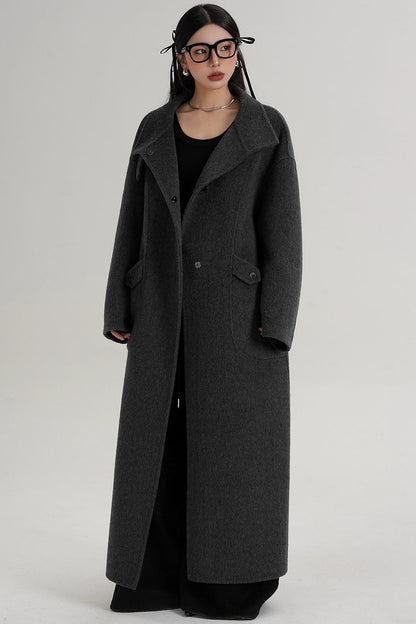 Stand-Up Collar Long Wool Coat