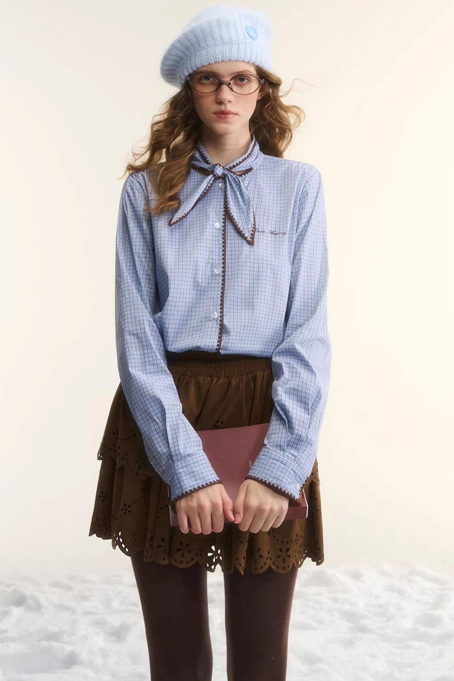 Shell Embroidery Plaid Shirt