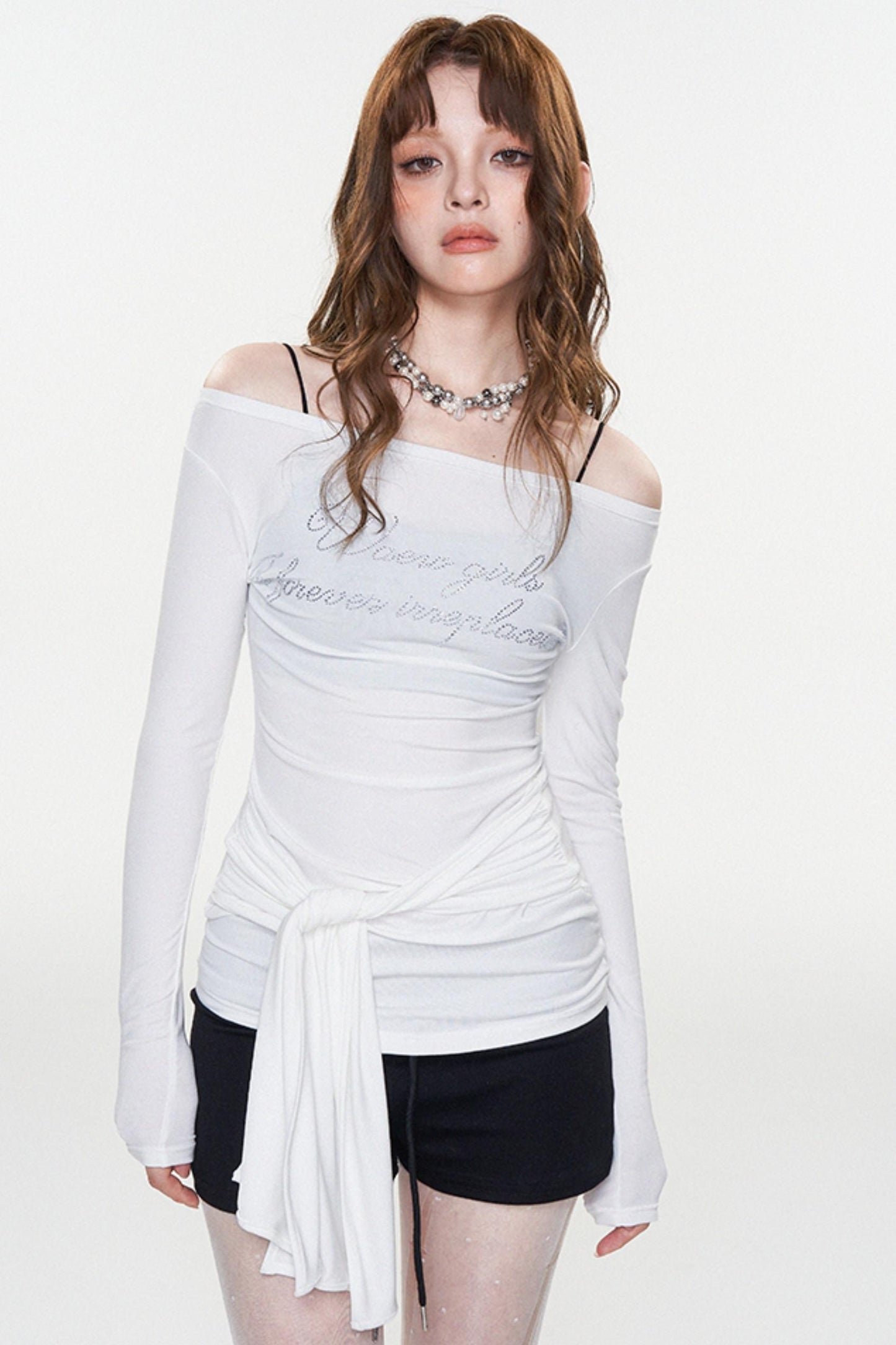 Stylish Letter Print One-Shoulder Top