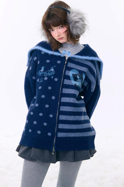 Retro Navy Collar Cardigan Jacket