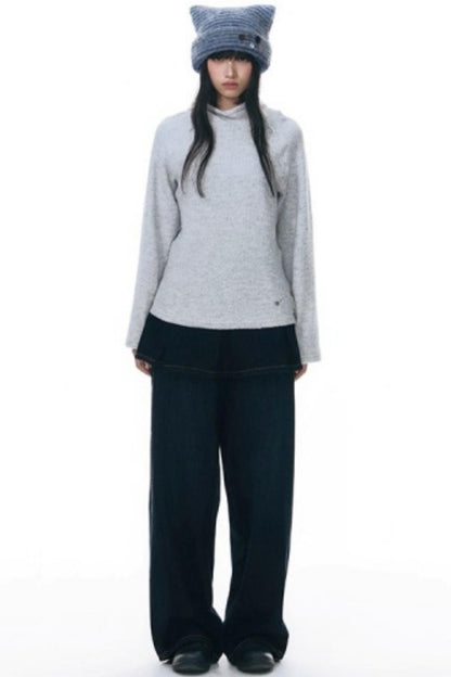 Fake Two-Piece Pleated Skirt Jeans