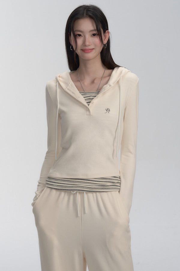 Mock Two-Piece Hooded Set-Up