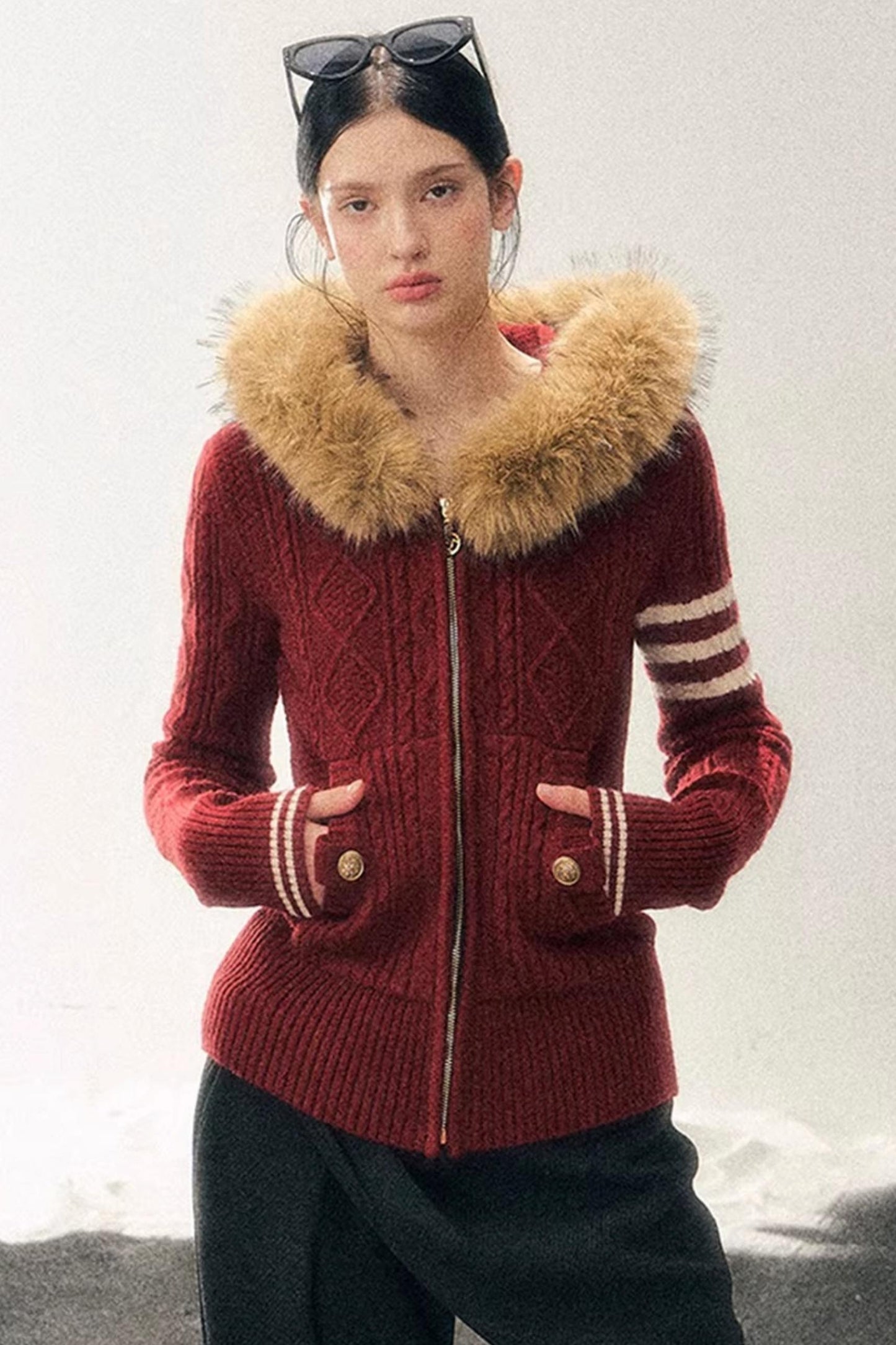 Hooded Cable Knit Sweater