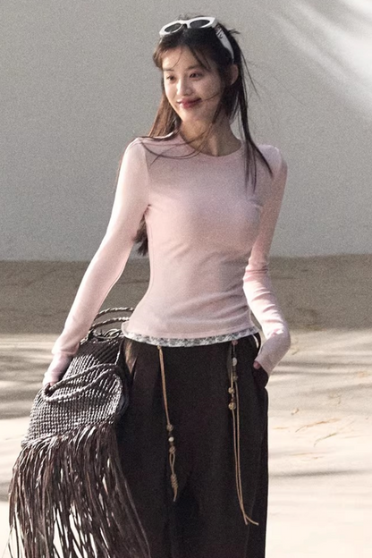 Lange Hose aus plissiertem Mikro-Samt