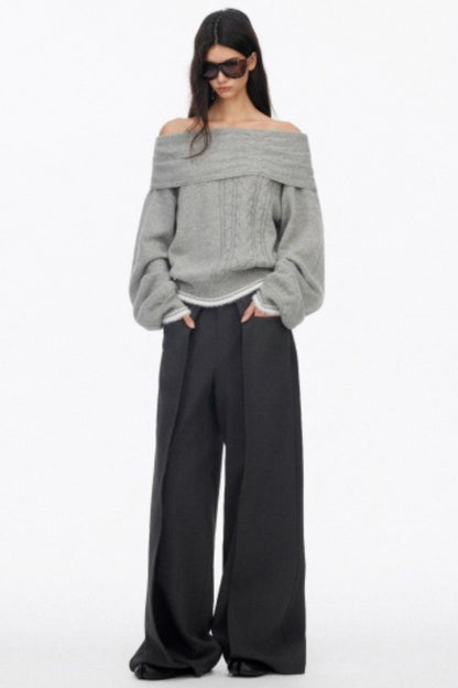 Off-Shoulder Color-Blocked Knit Sweater