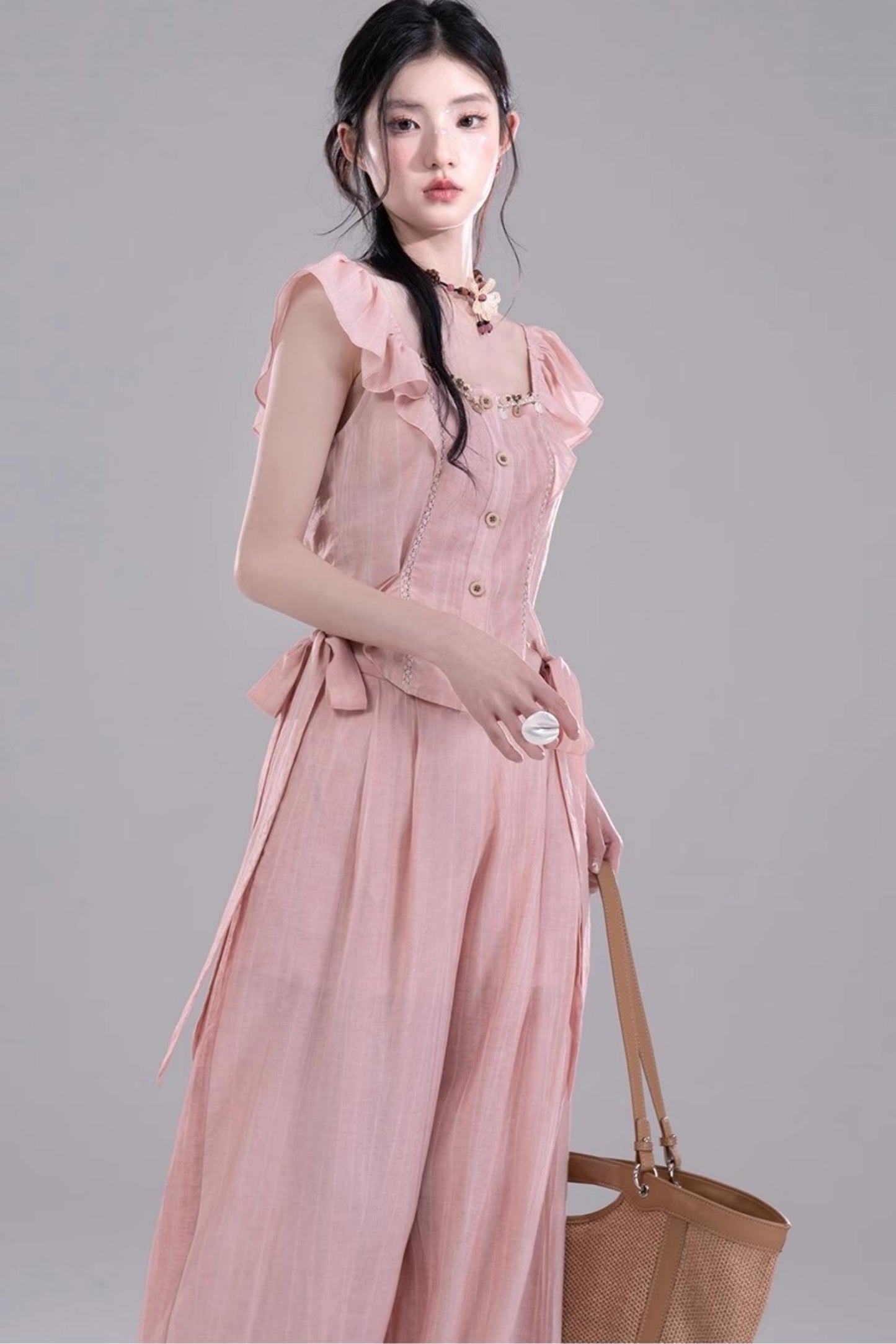 Blossom Breeze Ruffle Sleeve Tie Set-Up