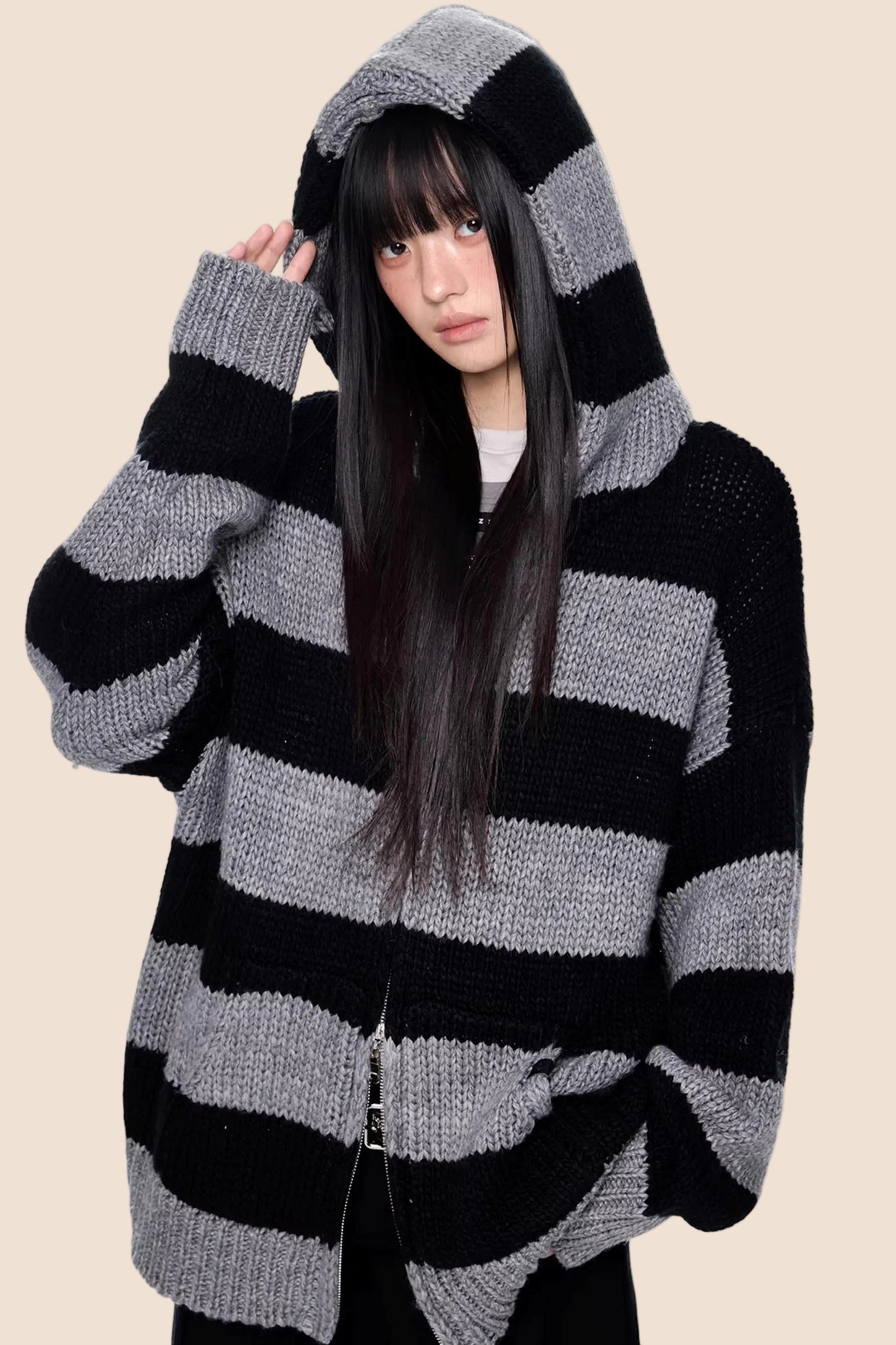 Striped Hooded Knit Jacket