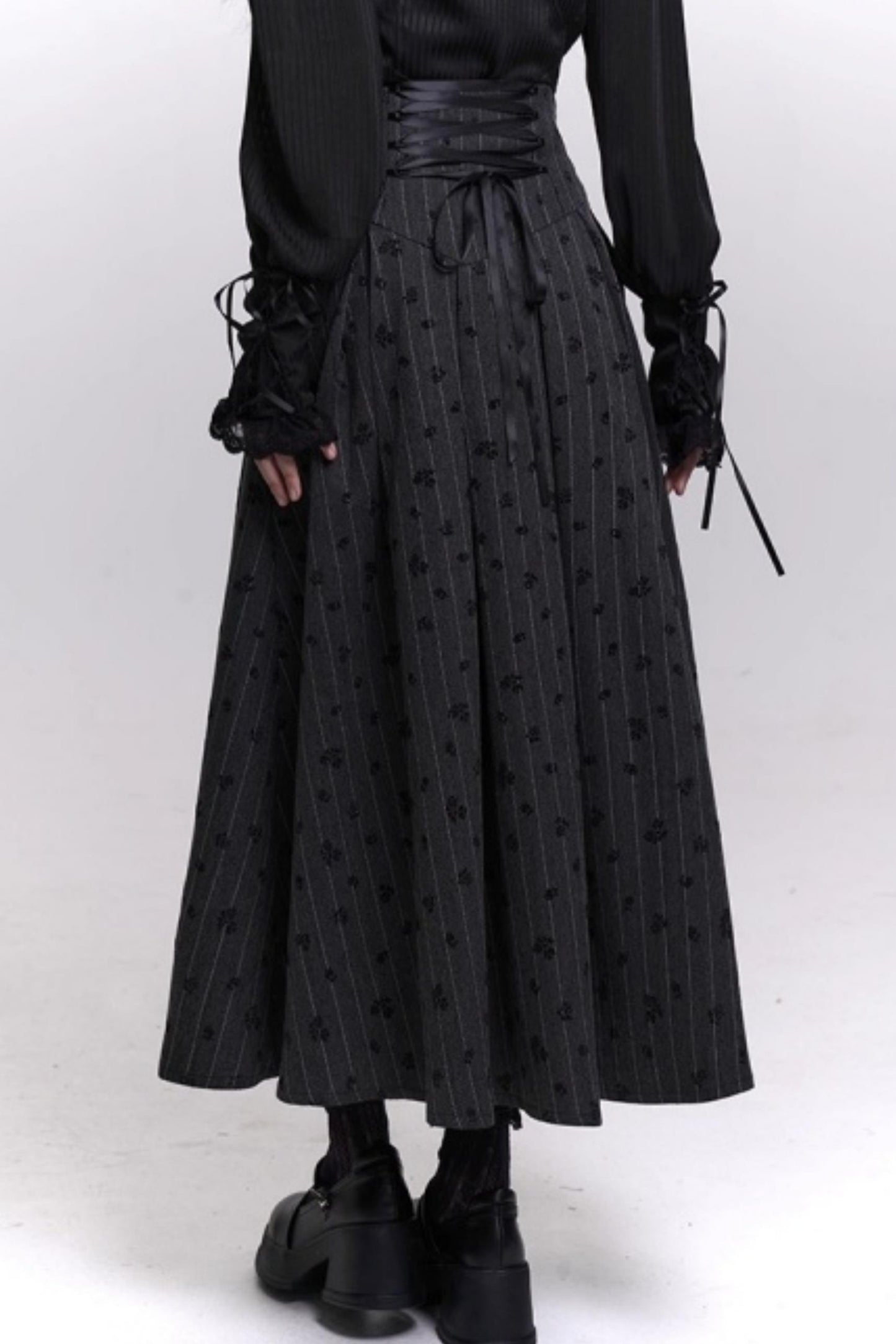 Gray Striped A-Line Skirt