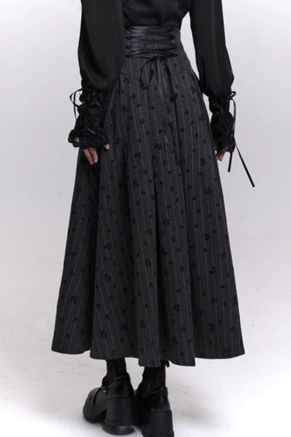 Gray Striped A-Line Skirt