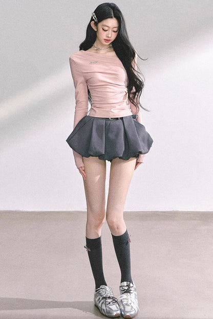 Spicy American Long-Sleeved Gray Top