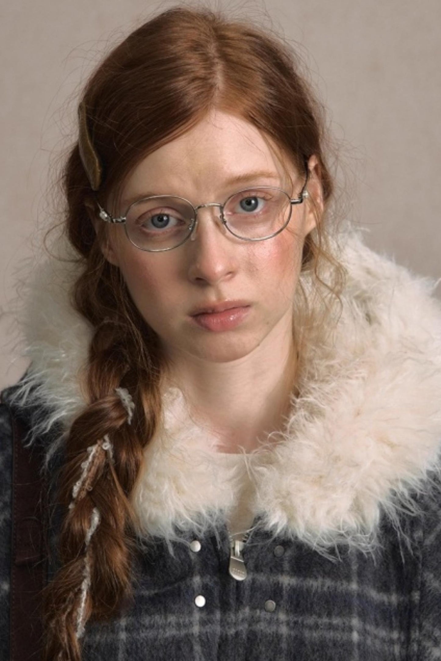 Elk Fur Collar Plaid Woolen Jacket