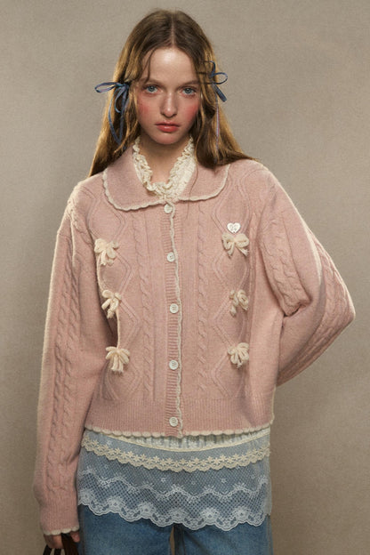 Cropped Pink Bow Sweater Cardigan