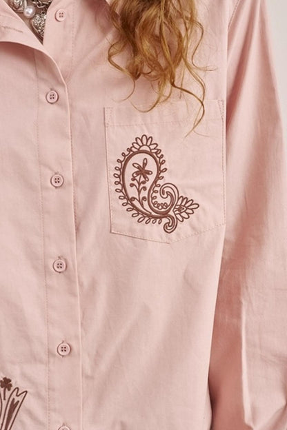 Cashew Flower Embroidered Long Sleeve Shirt