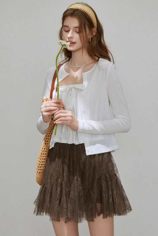 Cropped Cardigan Camisole Knit Set-Up