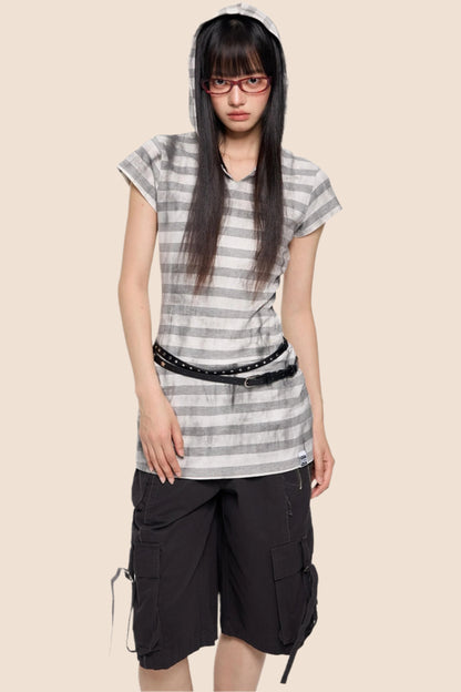 Vintage Striped Hooded Tee