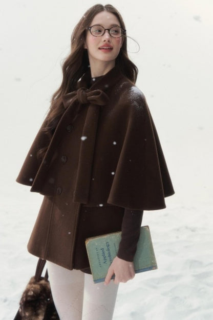 Cocoa Double-Breasted Cape Coat