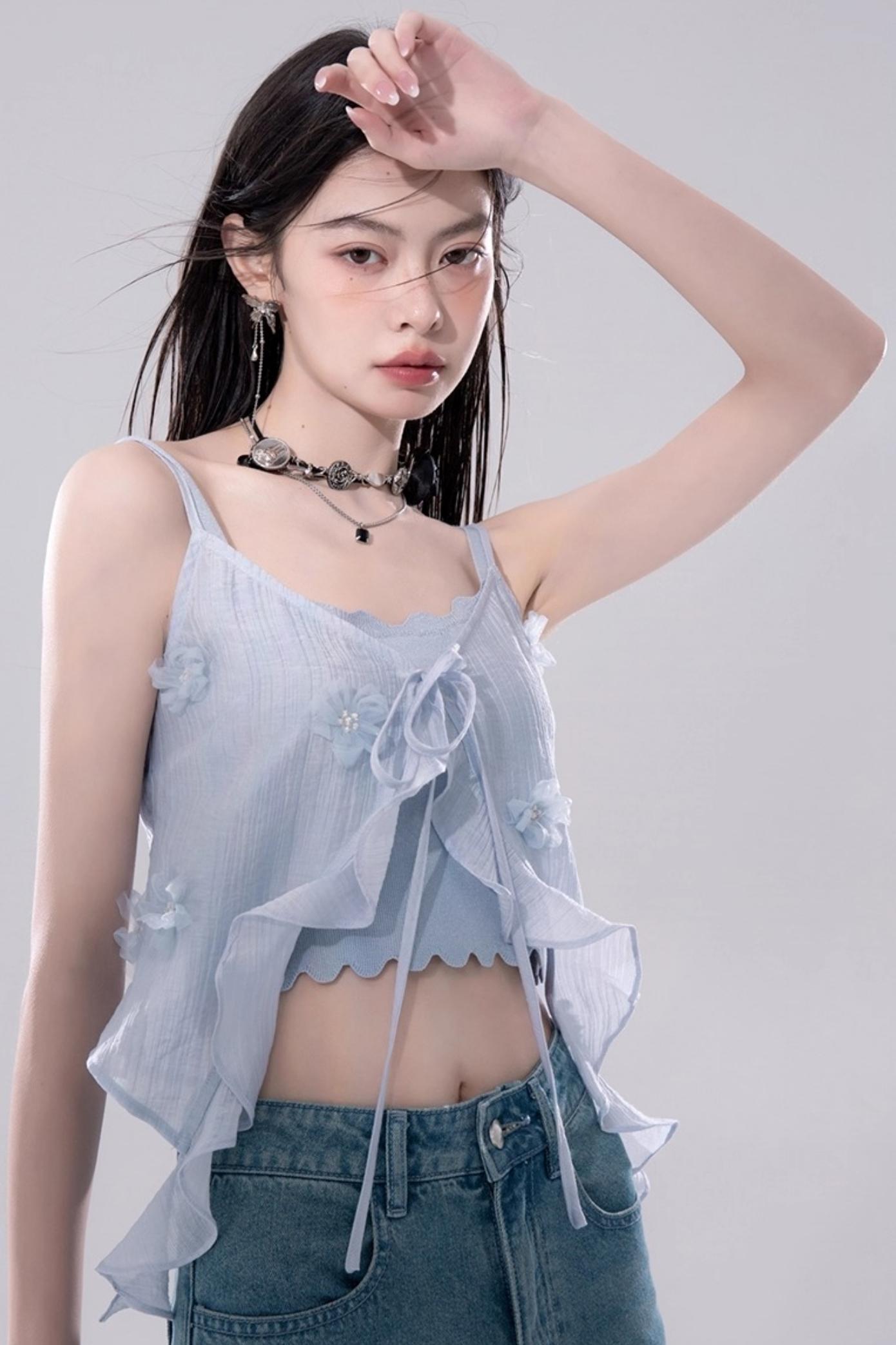 Romantic Blue Flower Cardigan Skirt Set