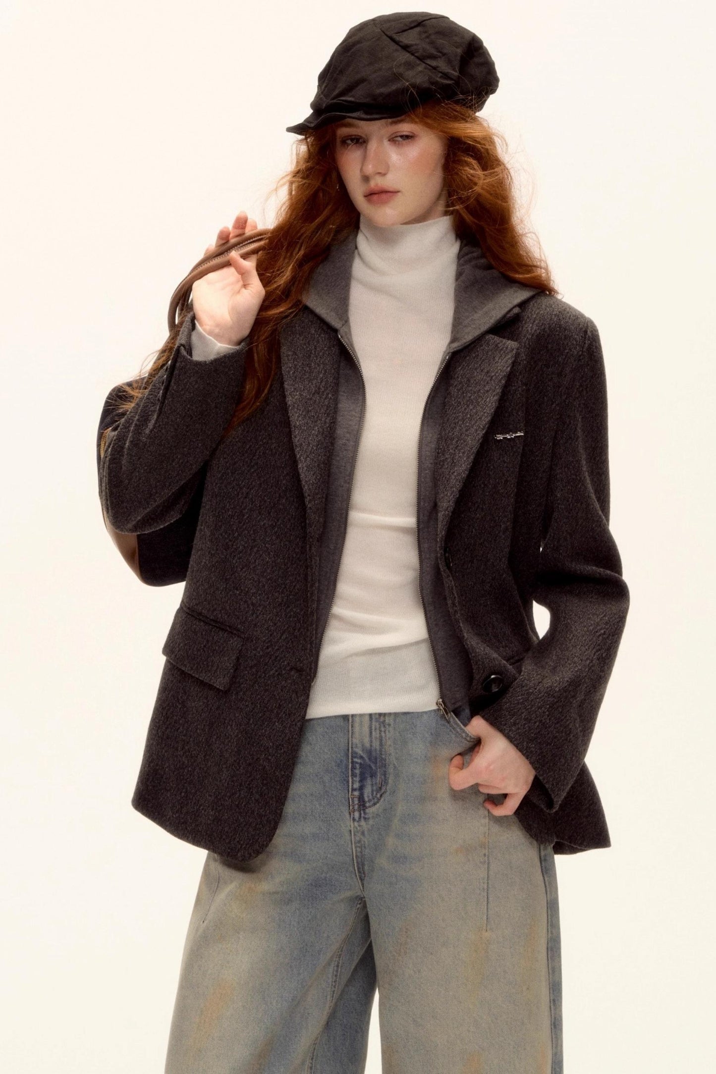Gray Wool Hooded Blazer Jacket