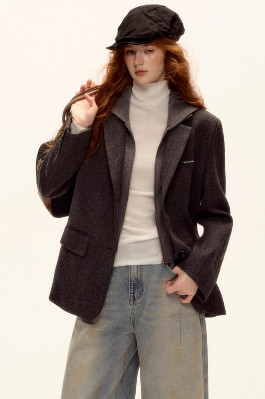 Gray Wool Hooded Blazer Jacket