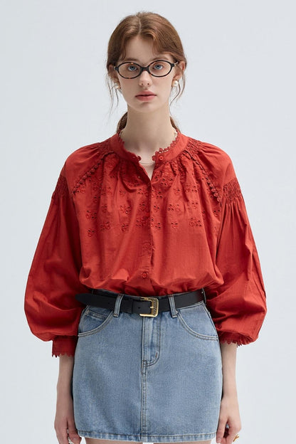 French Vintage Embroidered Cotton Shirt