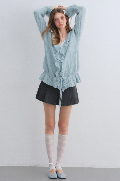 Wool Mohair Ruffled Cardigan