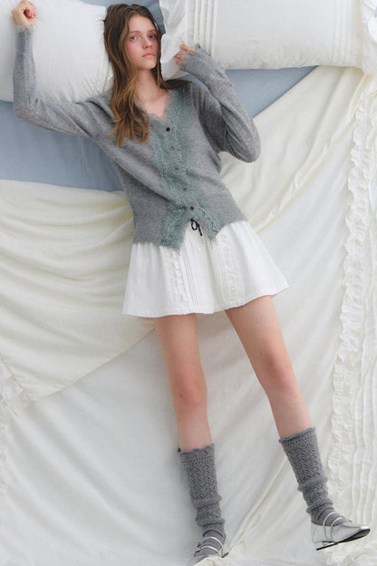 Wool Lace V-Neck Knit Top