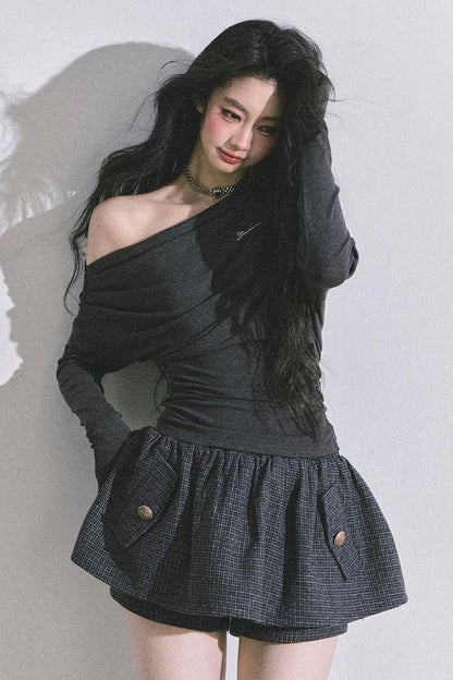 Melbourne Korean Slanted Shoulder T-shirt