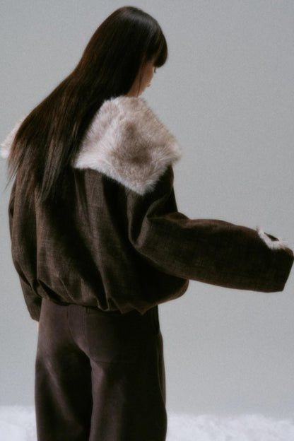 Navy Collar Plush Jacket